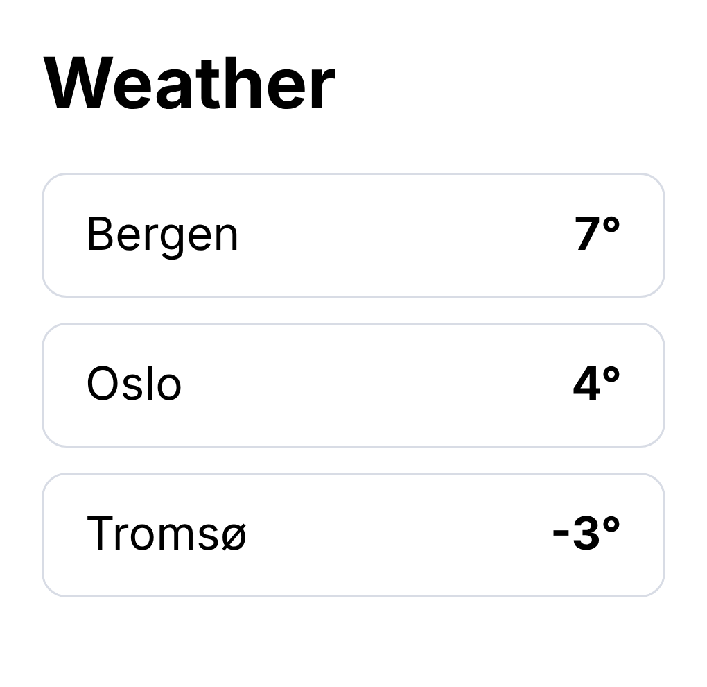 Three cities came from article 14.2's API. The screenshot was taken in the browser after CORS was configured.