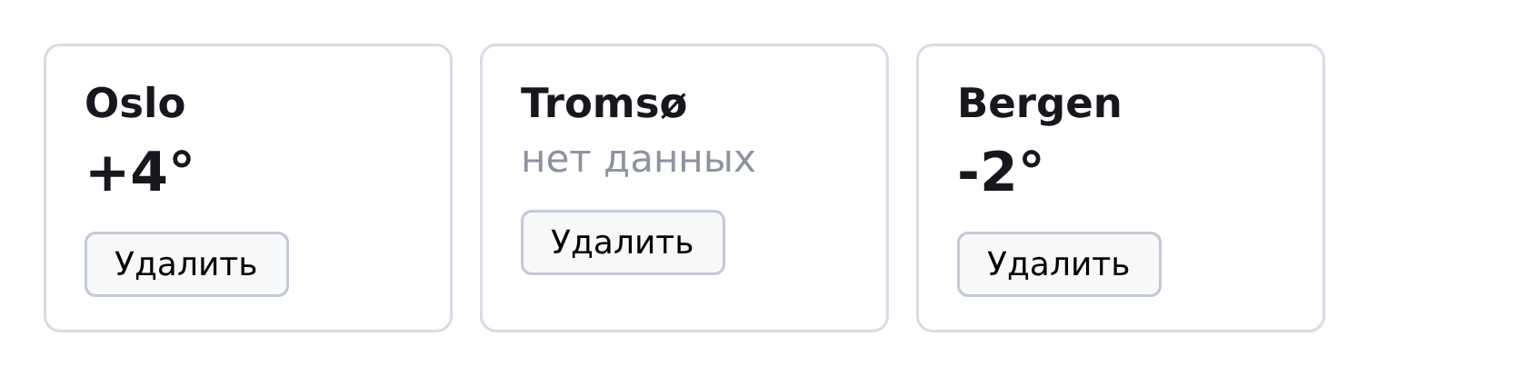 Три вызова одного компонента с разными данными. Снимок настоящий.